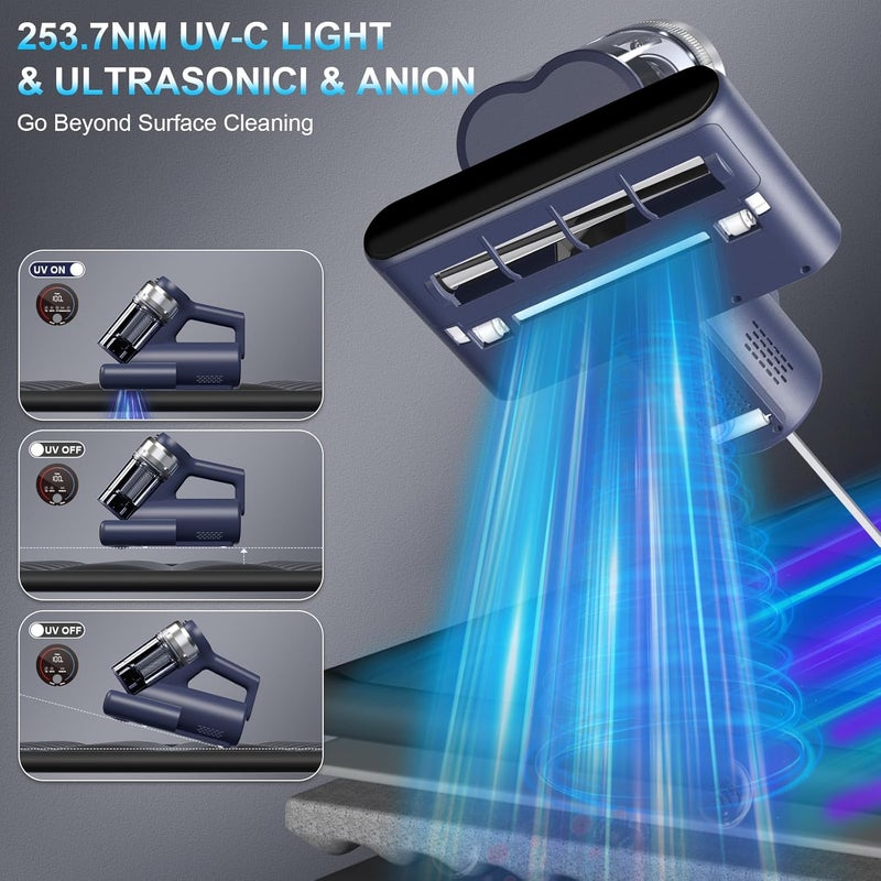 Teant Mattress Vacuum Bed Vacuum Cleaner with 253.7nm UV-C Light, Hyper Helix Motor with 16kPa Strong Suction & 33000 RPM/Min Tapping, HEPA Filter, 149℉ Heat & Ultrasonic & Anion for Bed and Pet. - Image 3